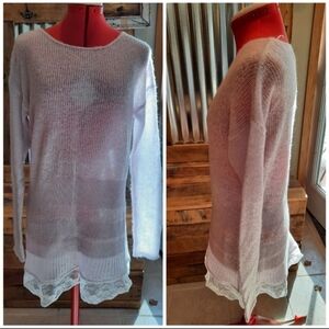 Lavender & lace open weave knit top S Ruff Hewn semi-sheer